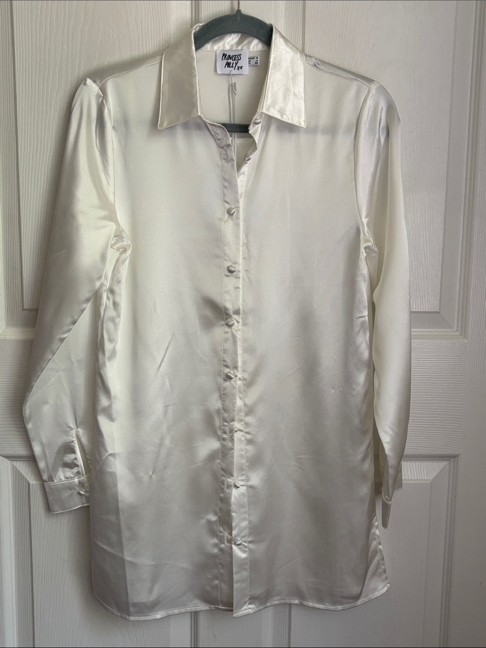 NEW Princess Polly White Satin Button Up Shirt Mini Dress Size 4 Wedding Night